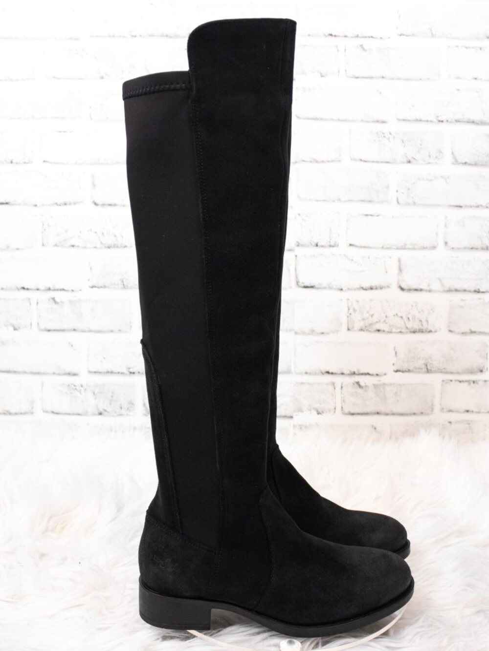 Bos. & Co. Black Suede Flat Knee High Boots Women‎ Size 5.5 Leather Riding Boots